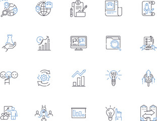 Development outline icons collection. Growth, Progress, Expansion, Advance, Elevation, Creation, Emergence vector and illustration concept set. Improvement, Evolution, Education linear signs