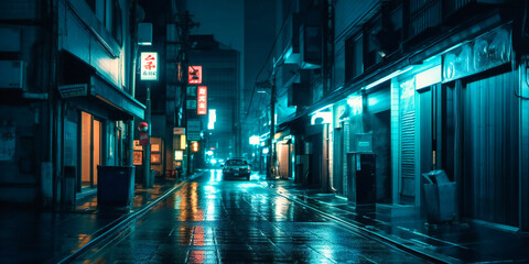 a street scene at night in a city - obrazy, fototapety, plakaty