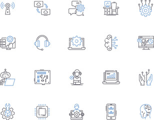 Geek nerds outline icons collection. Geeks, Nerds, Hackers, Gamers, Techies, Programmers, Computer-Enthusiasts vector and illustration concept set. IT-Experts,Boffins,Code-Gurus linear signs