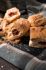 Vertical high angle shot of pieces of traditional Colombian baked snacks