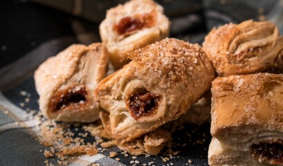 High angle shot of pieces of traditional Colombian baked snacks