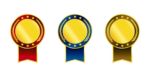 高級感 メダルリボン デザイン ゴールド _ ベクター 素材 セット グラフィック コピースペース