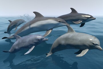 Obraz na płótnie Canvas A detailed illustration of a group of marine mammals, such as dolphins or whales, Generative AI