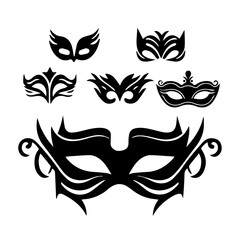 Carnival masks. Black mask vector icon collection. Different masks silhouette isolated on white background