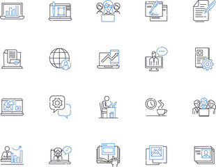 Workflow outline icons collection. Process, Automation, Management, Flow, Efficiency, Productivity, Steps vector and illustration concept set. System, Logic, Rules linear signs