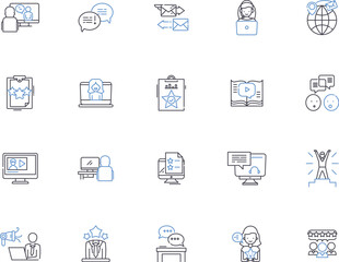 News outline icons collection. News, Media, Headlines, Journalism, Broadcast, Reporter, Breaking vector and illustration concept set. Report, Story, Update linear signs