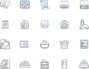 Home outline icons collection. House, Abode, Dwelling, Residence, Domain, Shelter, Haven vector and illustration concept set. Nest, Den, Homely linear signs