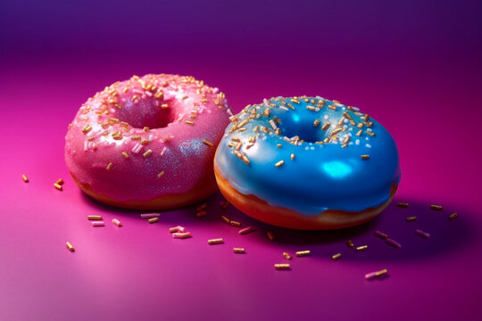 Donuts with golden sparkles, super photo realistic background. Generative ai illustration