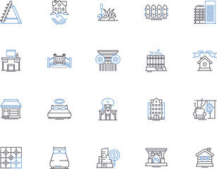 Construction project outline icons collection. building, infrastructure, architecture, engineering, design, erection, installation vector and illustration concept set. project, redevelopment, masonry