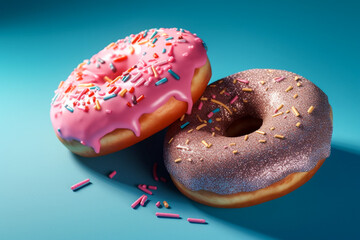 Donuts with golden sparkles, super photo realistic background. Generative ai illustration