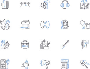 Engineering technologies outline icons collection. Technologies, Engineering, Mechanical, Civil, Electrical, Chemical, Electronics vector and illustration concept set. Structural, Robotics, Aerospace