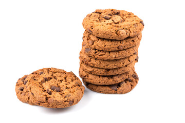 Chocolate chip cookies isolated on white