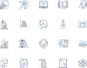 Science outline icons collection. Science, Physics, Chemistry, Biology, Astronomy, Genetics, Ecology vector and illustration concept set. Mathematics, Technology, Experiments linear signs