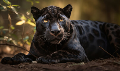 photo of black panther in its natural habitat. Generative AI