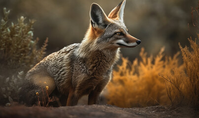 Naklejka na ściany i meble photo of bat-eared fox in its natural habitat. Generative AI