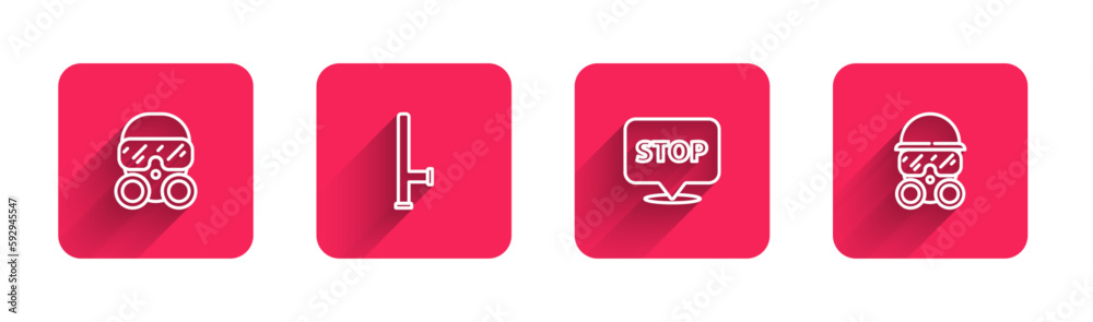 Canvas Prints Set line Gas mask, Police rubber baton, Protest and with long shadow. Red square button. Vector