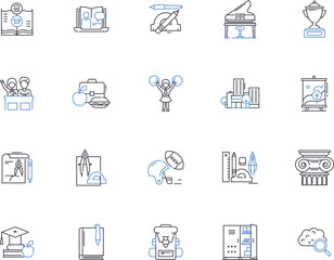 High school outline icons collection. Highschool, Education, Academics, Learning, Students, Grades, Classes vector and illustration concept set. Campus, School, Diploma linear signs
