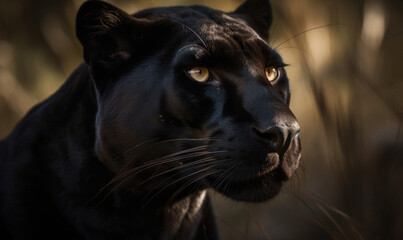 close up photo of black panther in its natural habitat. Generative AI