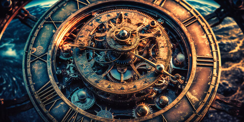 Fototapeta na wymiar a clock showing the earth with gears