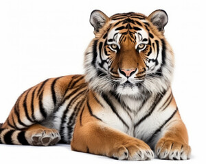 Plakat photo of Bengal tiger isolated on white background. Generative AI