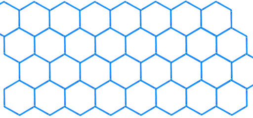 Seamless glowing blue hexagon repeat pattern design on transparent background 