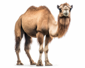 photo of Bactrian camel isolated on white background. Generative AI