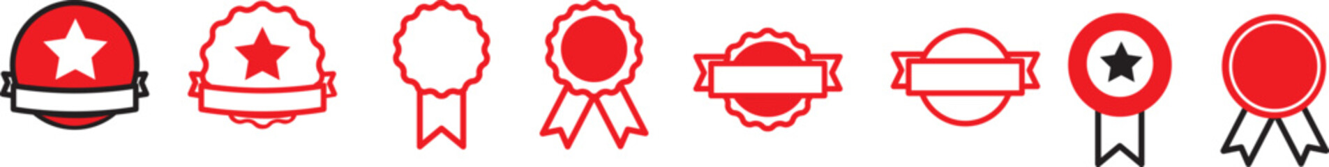 Set of vector red starburst, sunburst badges on white background