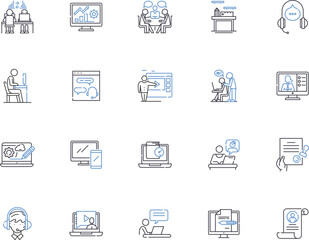 Workflow outline icons collection. Process, Automation, Management, Flow, Efficiency, Productivity, Steps vector and illustration concept set. System, Logic, Rules linear signs