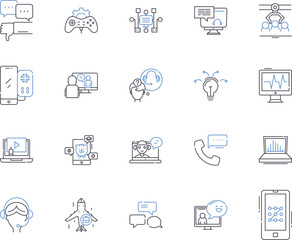 Artificial intelligence learning outline icons collection. AI, Learning, Artificial, Intelligence, Machine, Neural, Networks vector and illustration concept set. Data, Science, Algorithms linear signs