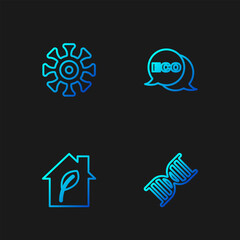 Set line DNA symbol, Eco friendly house, Bacteria and Label for eco healthy food. Gradient color icons. Vector