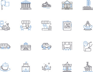 City outline icons collection. Town, Metropolis, Urban, Municipality, Settlement, Population, Isolated vector and illustration concept set. Community, Area, Abode linear signs