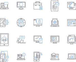 Internet business outline icons collection. e-commerce, online, web, store, shopping, marketing, services vector and illustration concept set. platform, analytics, logistics linear signs