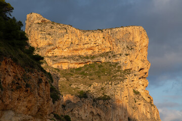 Detailed View of Cliff at Moraig Cove Beach; Alicante; Spain - 592947178