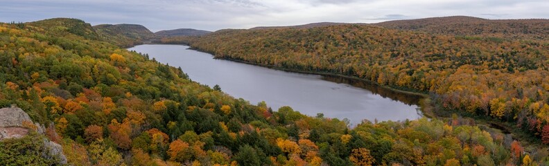 Panoramic view of the Lake of the Clouds in Porcupine Mountains in Ontonagon County, Michigan, USA
