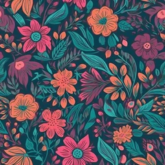 Schilderijen op glas seamless floral pattern, wrappers, wallpapers, postcards, greeting cards, wedding invitations, romantic events, created with Generative Ai technology. © Gunes