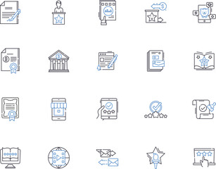 Branding outline icons collection. Branding, Identity, Image, Logo, Awareness, Recognition, Reputation vector and illustration concept set. Promotion, Quality, Market linear signs