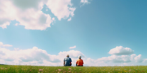 Senioren sitzen auf der Wiese, generative AI