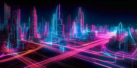 brightly glowing neon lines surrounded by dark lines