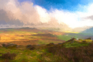 Digital watercolour of the view from The Roaches to Ramshaw Rocks