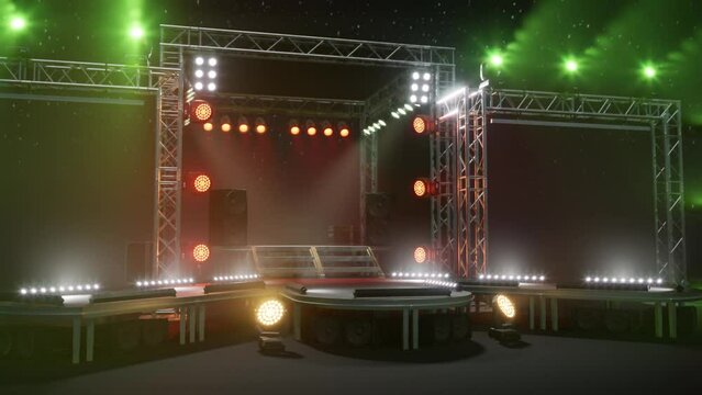 Free stage with lights from lighting devices