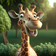 portrait of a cute laughing giraffe 