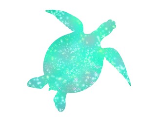 カラフルなウミガメのシルエット