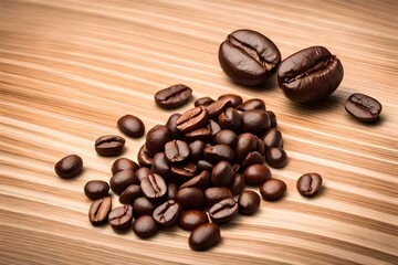 Top side view of coffee beans isolated on rustic wooden background