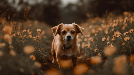 Hund Portrait in einem gelben Blumenfeld