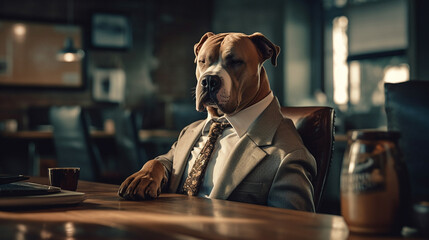 Personifizierter Hund bei der Arbeit im Anzug - obrazy, fototapety, plakaty