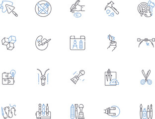 Materials outline icons collection. Fabrics, Plastics, Metals, Textiles, Ceramics, Wood, Concrete vector and illustration concept set. Leather, Glass, Paper linear signs