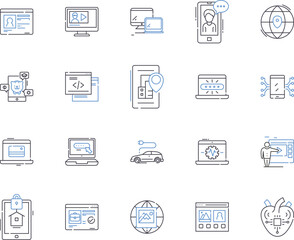 Internet and science outline icons collection. internet, science, technology, innovation, research, development, computer vector and illustration concept set. software, hardware, network linear signs