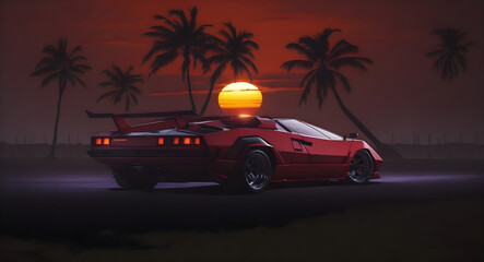 car on the beach at sunset, car on the beach, sunset on the beach, beautiful car on the beach lofi background wallpaper, Generative AI
