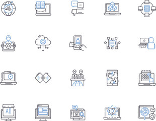 Digital outline icons collection. Technology, Computing, Electronics, Network, Digitalization, Innovation, Online vector and illustration concept set. Social, Media, Stream linear signs