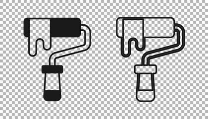 Black Paint roller brush icon isolated on transparent background. Vector